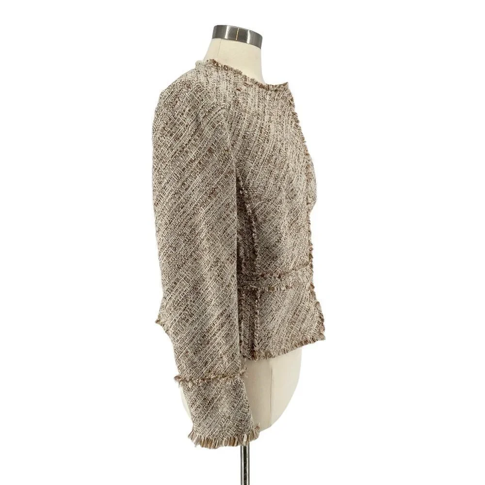 Brooks Brothers Fringed Cream Brown Metallic Nubby Tweed Fitted Career Blazer 12 - Picture 2 of 13